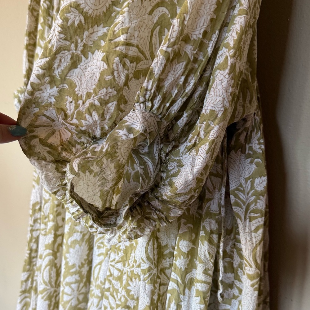 Daughters of India Kyra Olive White Floral Print Cotton Mini Dress Size XL - Picture 5 of 7